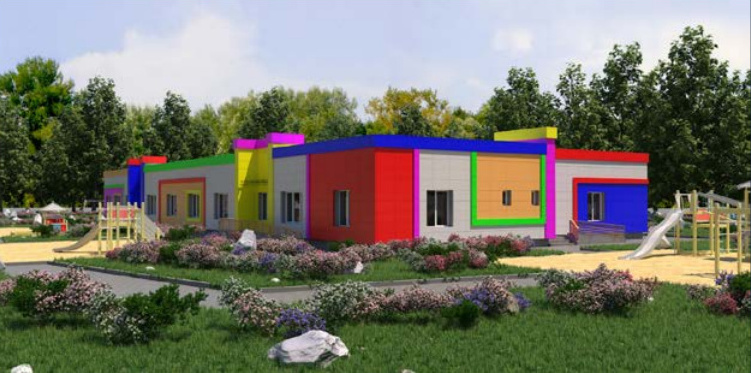 Außenansicht eines Kindergartens