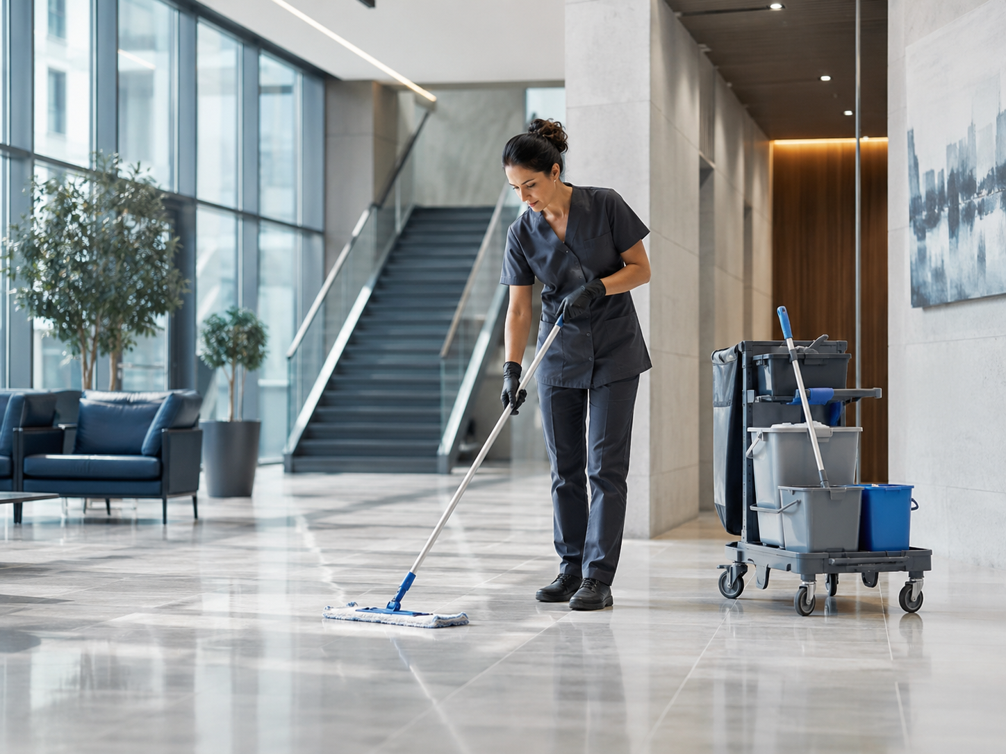 Professioneller Gebäudeservice in einem modernen Gebäude